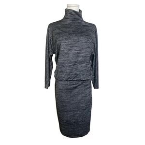 Lilla P Dress Womens Small Black White Mock Turtleneck 3/4 Sleeves Career
